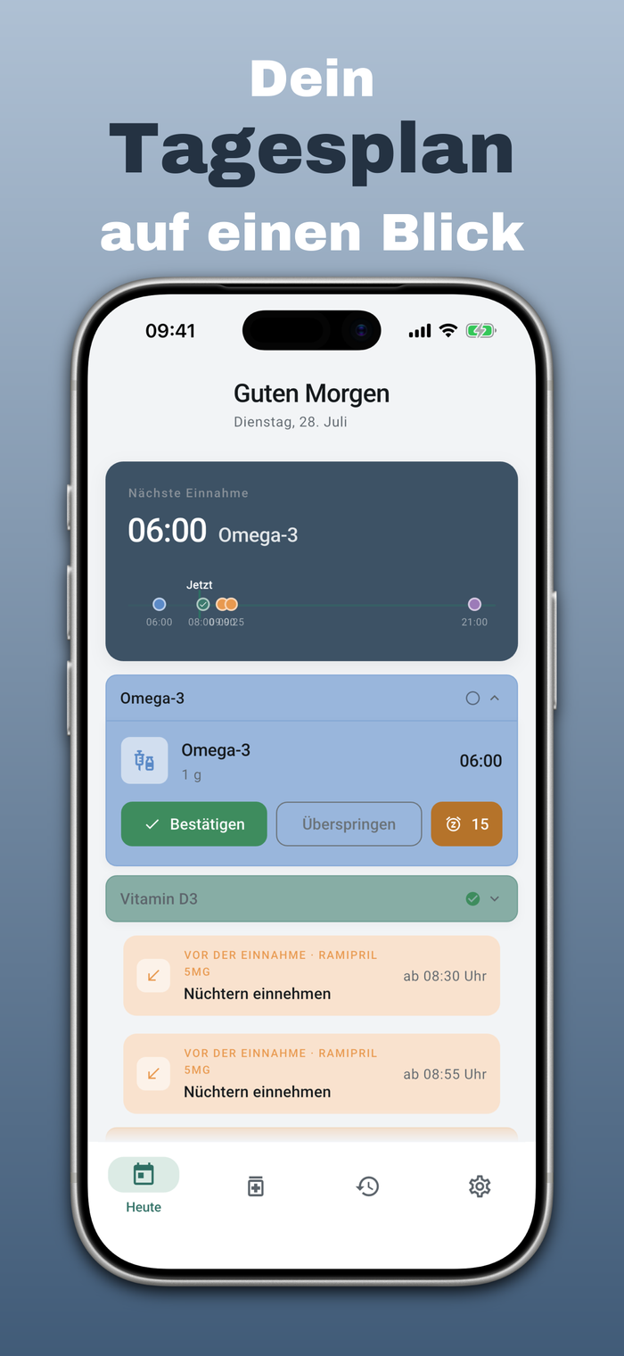 CapsPlan Heute-Ansicht mit Tagesplan