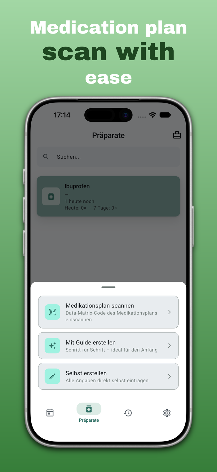 Scan the medication plan's Data Matrix code